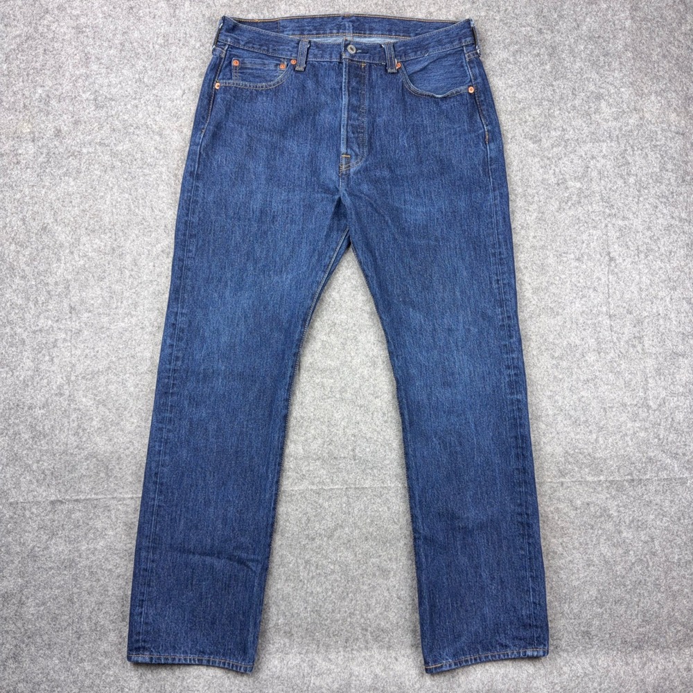 Levi's 501 Jeans Mens 34x32 Dark Wash Blue Straight Button Fly Denim Casual